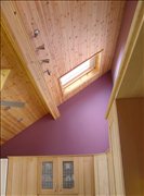 Ceiling panelled in soft wood